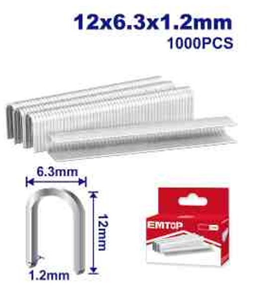 Staples 1000pcs, 12mm Length, 6.3mm Crown, 1.2mm Width, ESGU1001 Suitable
